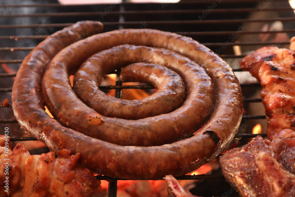 Sausages On Grill South African Braai Meat Including Boerewors sausages-on-grill-south-african-braai-meat-including-boerewors