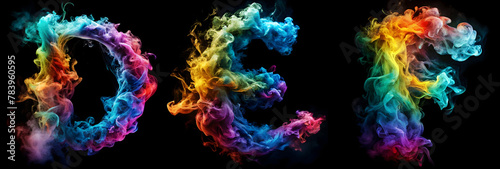 Letters D, E, F. Vibrant Smoke Alphabet on a Black Background - A realistic display of colorful smoke forming the alphabet, a captivating blend of artistry and creativity