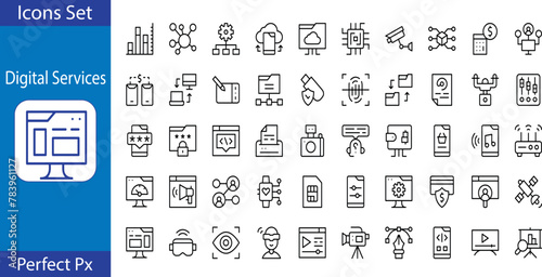 set of thin line digital services icons vector.eps