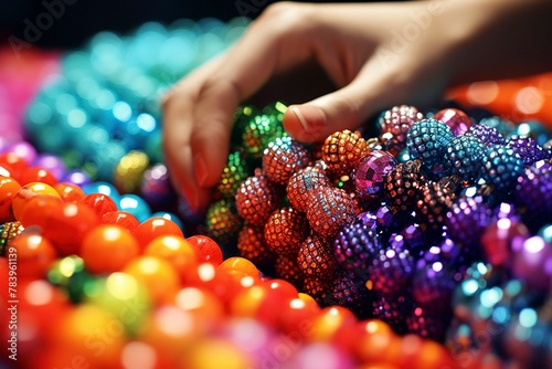 Vibrant and playful bead jewelry on models photo