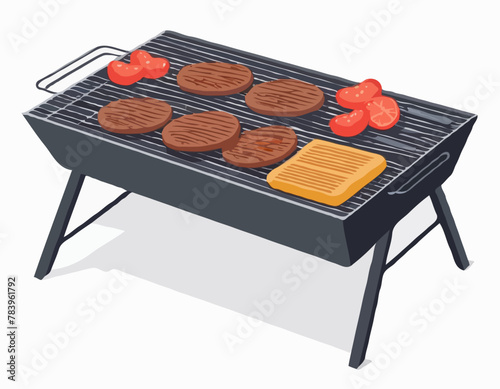 Cartoon barbecue grill. Bbq picnic party device with cooking rack, BBQ charcoal cookout equipment flat vector illustration on white background 