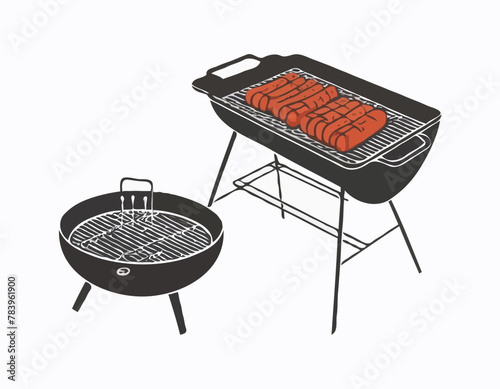 Cartoon barbecue grill. Bbq picnic party device with cooking rack, BBQ charcoal cookout equipment flat vector illustration on white background 