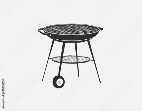 Cartoon barbecue grill. Bbq picnic party device with cooking rack, BBQ charcoal cookout equipment flat vector illustration on white background 
