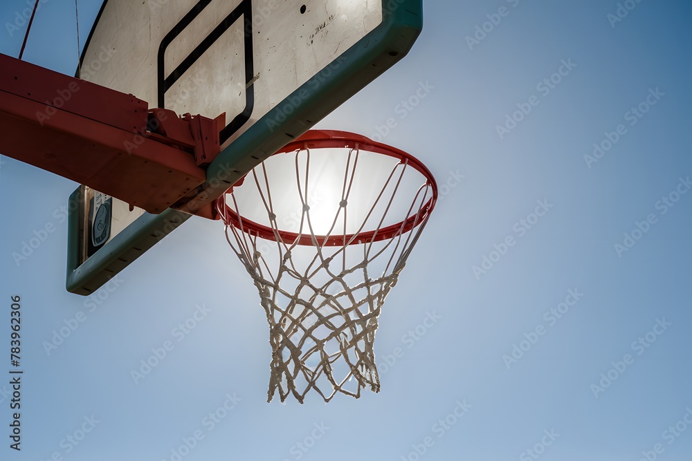 Photo Sunlit basketball hoop signifies intense sport game