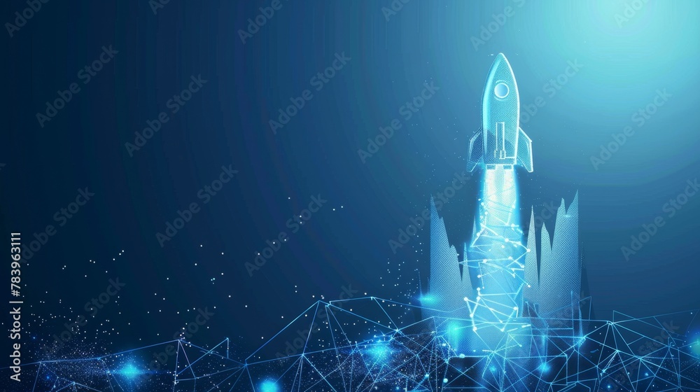 Abstract growth graph chart with launch rocket on technology blue ...