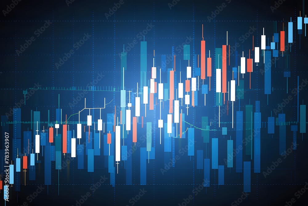 Stock market analysis depicted with candlestick graph background