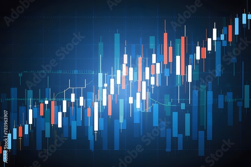 Stock market analysis depicted with candlestick graph background