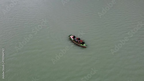 Aerial view of boat paddling in Lake saiful malook in Naran valley, KPK, Pakistan 19th Oct 2023 photo