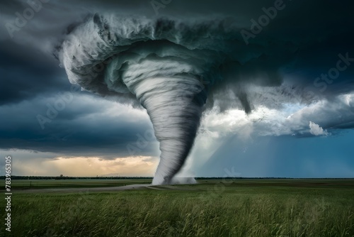 View of tornado from top against natural disaster background