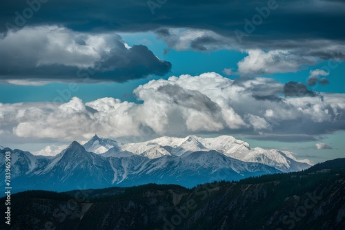 Wind powered dramatic sky over majestic mountain range