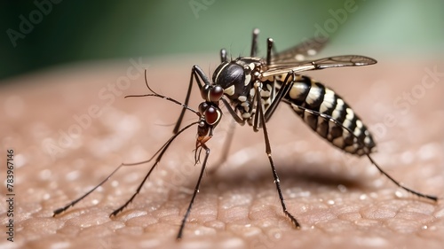 Infectious Aedes aedes mosquitoes Global Malaria, An lone 3D mosquito in close-up or macro against Deadliest Killer realistic 3D representations of a close-up mosquito with wood.