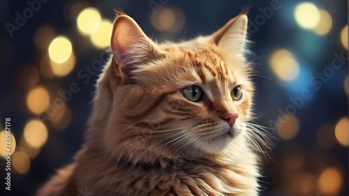Cute cat focusing on something in close up against a gorgeous bokeh background.