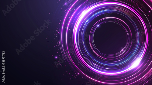 Black Purple Pink color circle with violet neon light abstract tech motion background.
