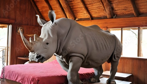 A Rhinoceros In A Safari Lodge
