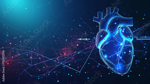 Futuristic medical research or heart cardiology health care with diagnosis vitals infographic biometrics for clinical and hospital. Copy space for text or logo, banner concept. 