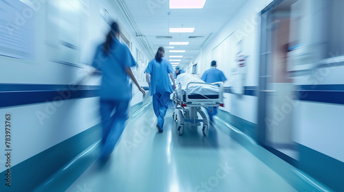 Hospital emergency medicine concept. Team of doctors rushing a patient in a gurney
 photo