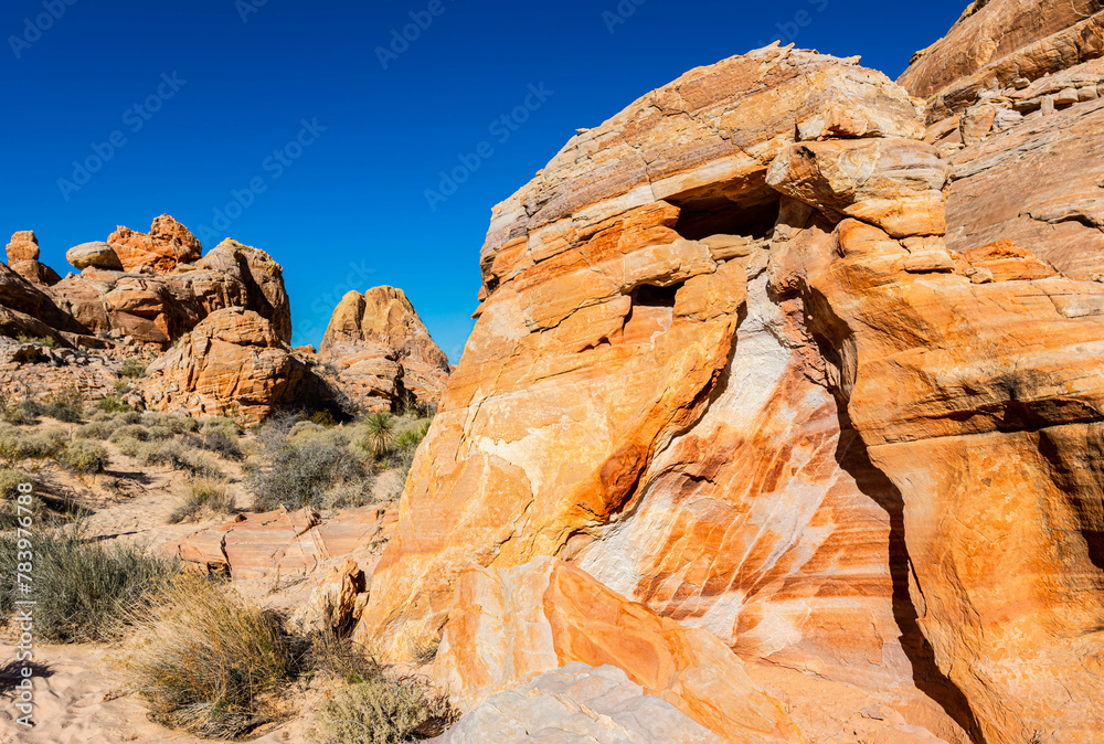 Colorful Aztec Sandstone Formations Near The Upper Fire Canyon Wash, Valley of Fire State Park, Nevada, USA