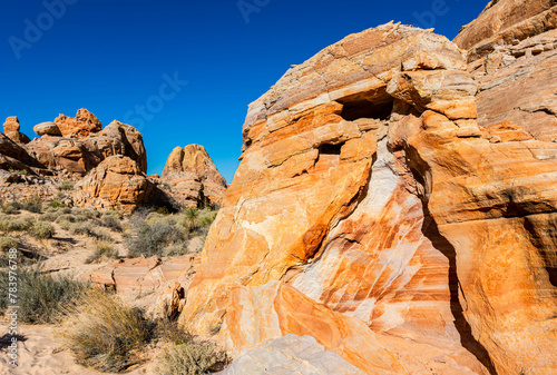 Colorful Aztec Sandstone Formations Near The Upper Fire Canyon Wash, Valley of Fire State Park, Nevada, USA