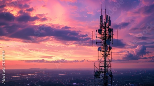 photo of a state-of-the-art cell tower in the evening background photo
