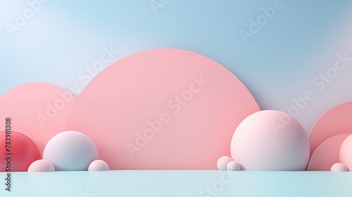 Blue pink background with 3d geometric shapes and place for text