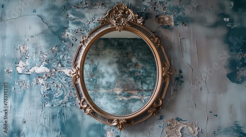 Rococo mirror in room, antique luxury architecture home interior fashion © antkevyv