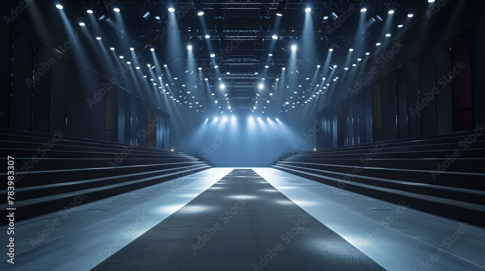 Fototapeta premium empty fashion runway with lights, ceiling inside of stage performance space