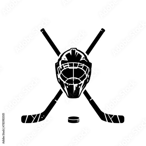 Hockey. Two crossed hockey sticks, 
hockey helmet and puck - vector illustration