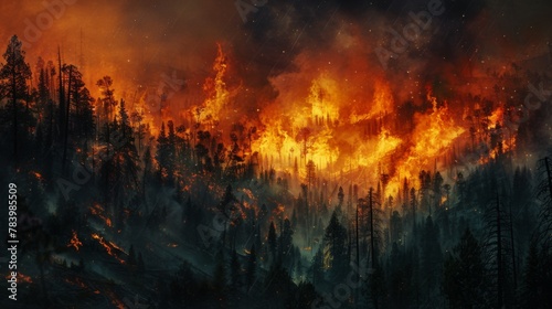 A Nighttime Forest Wildfire photo