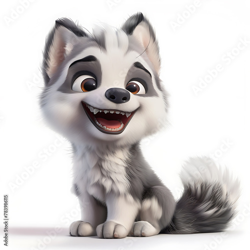 Husky funny cute dog 3d illustration on white  unusual avatar  cheerful pet
