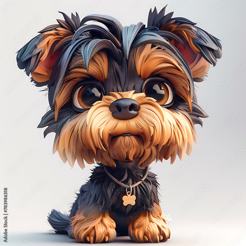 Yorkshire terrier funny cute dog 3d illustration on white, unusual avatar, cheerful pet	 