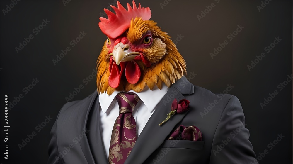 Honorable Rooster with a tie and suit