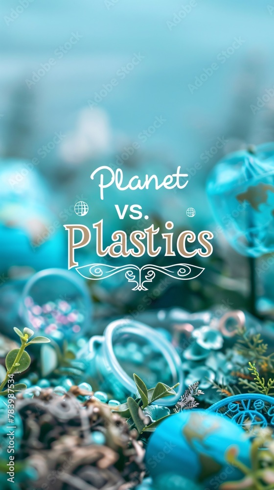 Planet vs plastics  theme banner. - obrazy, fototapety, plakaty 