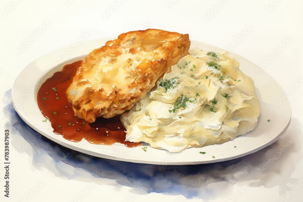 Golden Meat Pie with Creamy Mashed Potatoes and Gravy Comfort Dish