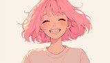 young woman with pink hair laughing