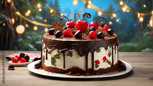 Marvelous Cartoon-Decorated Blackforest Cake with Comic Background and Background Banner