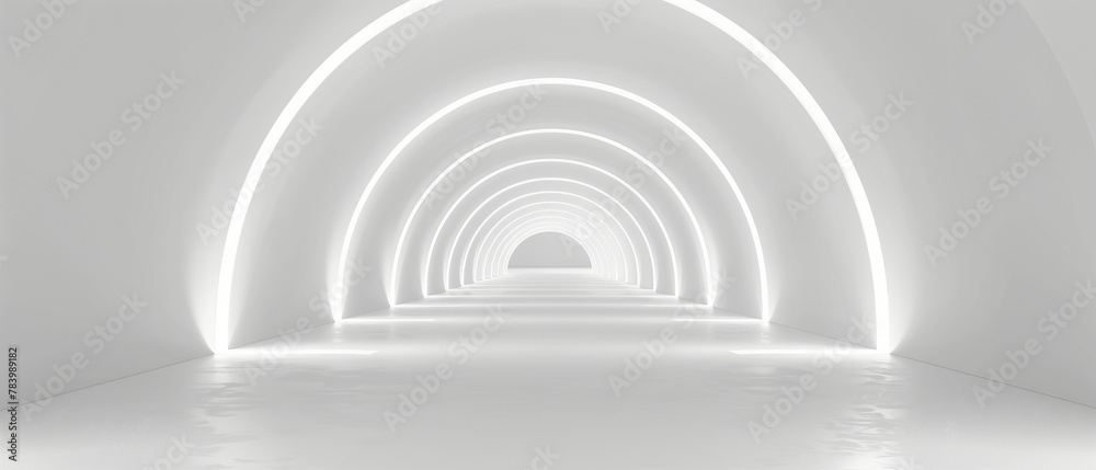 Modern White Arch Corridor Design Illuminated by Subtle Lighting, Minimalist Architecture Concept
Modern White Arch Corridor Design Illuminated by Subtle Lighting, Minimalist Architecture Concept