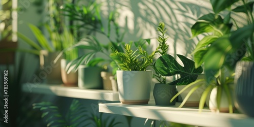 A row of potted plants on a shelf