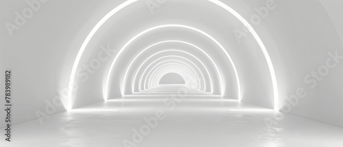 Modern White Arch Corridor Design Illuminated by Subtle Lighting, Minimalist Architecture Concept 