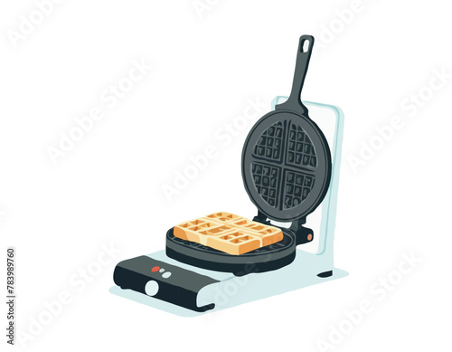 Kitchen modern technical sandwich maker, gadget waffle iron device icon flat vector illustration, isolated on white. Design cooking stuff
