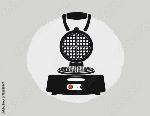 Kitchen modern technical sandwich maker, gadget waffle iron device icon flat vector illustration, isolated on white. Design cooking stuff
