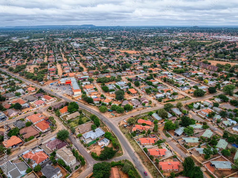 aerial view of residential area in Gaborone the capital of Botswana