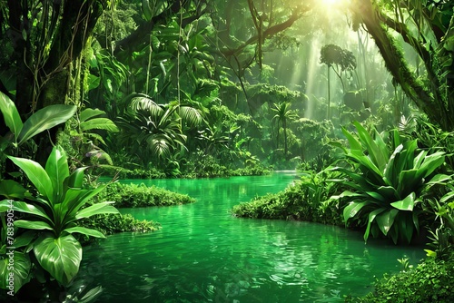 tropical forest in the jungle created with generative AI software.