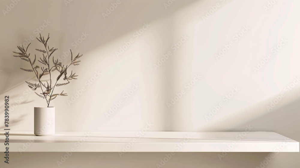 Stylish vase containing vibrant plant positioned on shelf Stylish vase containing vibrant plant positioned on shelf