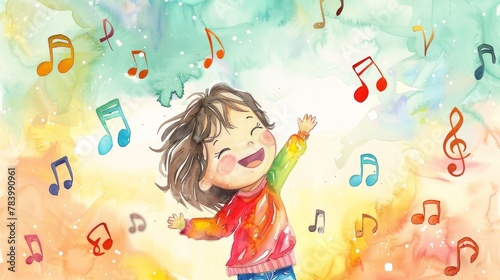 Child Joyfully Dancing in Watercolor Dreamscape