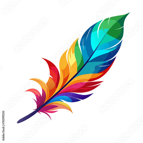 Colorfu birdl feather on white background