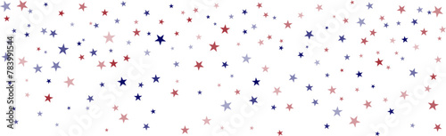 USA flag stars background, red and blue stars confetti horizontal border