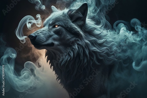 portrait of a black wolf created with generative AI software.