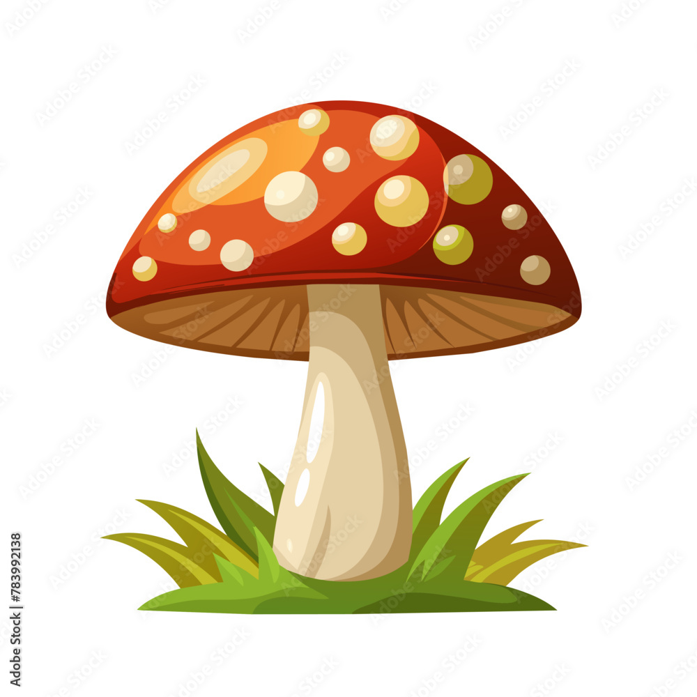 Cartoon Amanita muscaria (fly agaric) mushroom icon. Wild forest mushrooms in autumn, isolated vector illustration Cartoon Amanita muscaria (fly agaric) mushroom icon. Wild forest mushrooms in autumn, isolated vector illustration