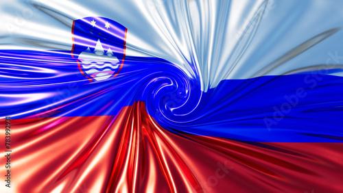 Dynamic Whirl of the Slovenian Flag Showcasing the Triglav and Sava River