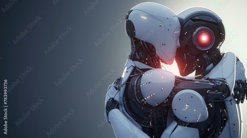 Emotional connection depicted as human and robot share heartfelt hug together. Automation love Emotional connection depicted as human and robot share heartfelt hug together. Automation love